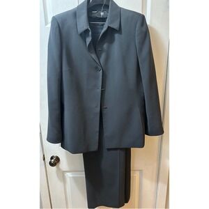 Kasper Gray Ribbed Pant Suit Sz 16 Toggle Closure Chain Detail Blazer Trousers